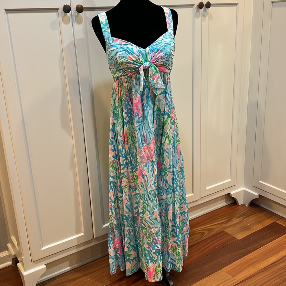 Lilly Pulitzer® Sabrinah Knot Front Dress Coral Bay size 6 empire whimiscal